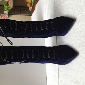 Navy blue velvet Lace up boot